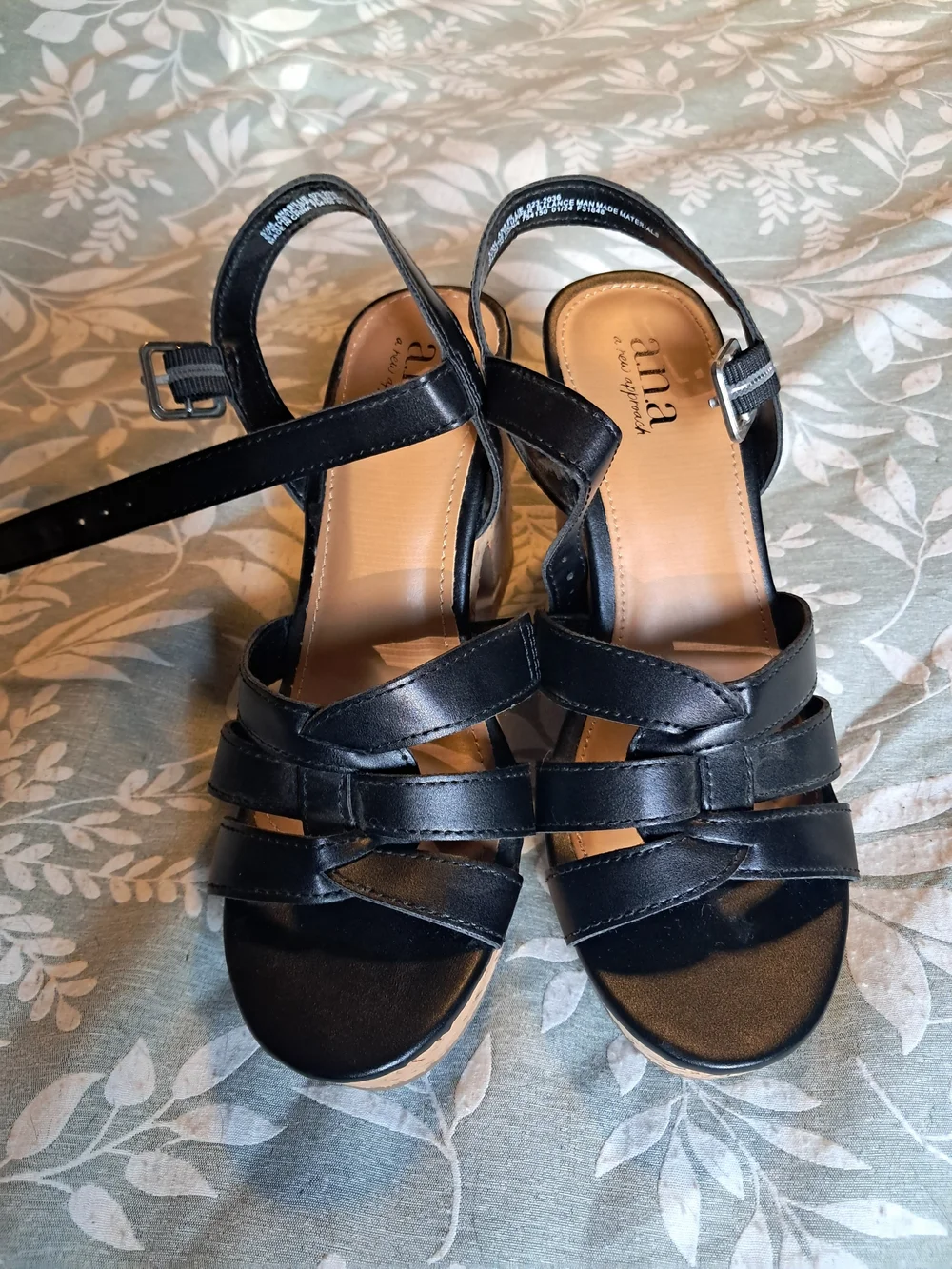 a.n.a Black Strappy Ankle-Buckle Platform Sandals 5.5